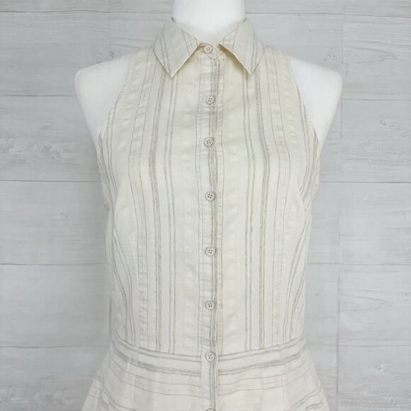 L'AGENCE Babydoll Mini Dress Size 6 Striped Cream Linen Blend Soft Girl Feminine - Picture 2 of 15
